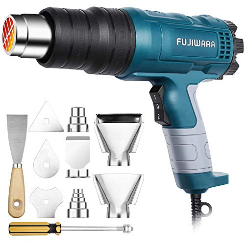 Heat Gun Variable Temperature, Hot Air Gun 122°F - 1020°F with 5 Nozzle Attachments for Stripping Paint, Shrinking PVC/Wrap, Cell Phone Repairs (1500W (2 Temp Setting))