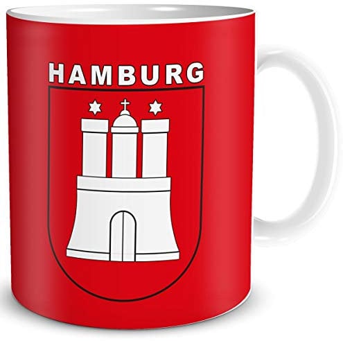 TRIOSK Tasse Hamburg mit Hamburger Stadt Wappen Geschenk Tassen Städte Reise Souvenir für reiselustige Frauen Männer