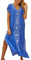 LikeJump Women's Cotton Embroidery Beach Maxi Dress Long Kimono Swim Suit Cover Ups Plus Size Blue