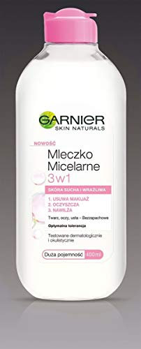 Garnier Skin Naturals - Latte micellare 3 in 1, pelle secca e sensibile, viso, occhi, labbra, 400 ml