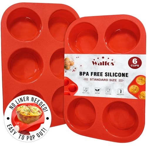 walfos Silikon-Muffinform – 6 Tassen, antihaftbeschichtete Silikon-Cupcake-Form, einfach herausdrücken. Lebensmittelechte und BPA-freie Backförmchen, perfekt für Eier-Muffins, Cupcakes,