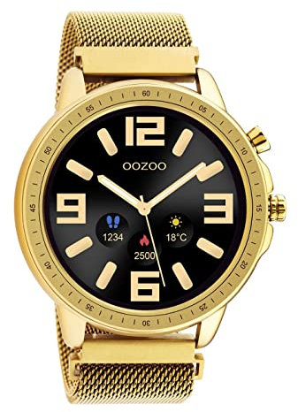 Oozoo Unisex Smartwatch mit Edelstahl Milanaiseband Goldfarben/Goldfarben 45 MM Q00306