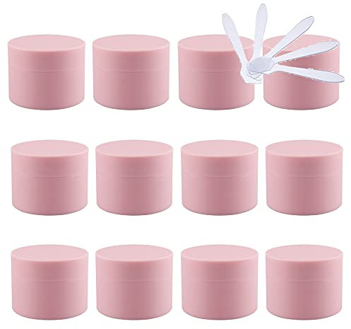 TIANZD 12 Pieces 15ml Matte Pink Empty Plastic Cosmetic Jars with Screw Lid Inner Liner 15g Small Containers for Homemade Cream Gel Lip Balm Salve Storage Pot with 6x Spatula