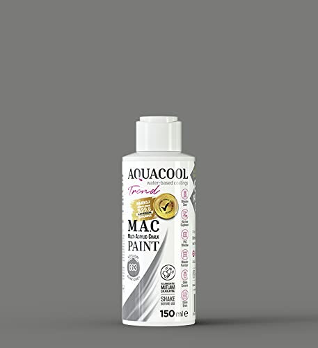 AquaCool Peinture multi-surfaces acrylique, craie, mate, séchage rapide, pour intérieur et extérieur sur meubles, bois, plastique, verre, céramique, pierre (150 ml, gris foncé 863)