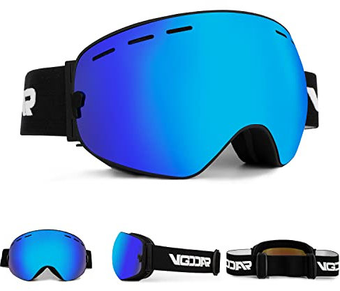 Vgooar OTG Skibrille, Randlose Skibrille mit Anti-Fog-Beschichtung Doppelscheibe, 100% UV400 Schutz Ski Snow Brille für Herren/Damen