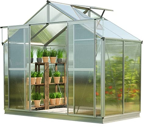 GFP Gewächshaus Topas 2 aus Alu 225x133 cm ca. 8 mm Doppelstegplatten mit Fundamentrahmen, automatischer Fensteröffner