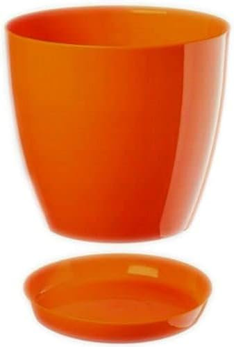 B2C Plant Pot Flower 20 Colours 9 sizes Gloss Plastic Plant Pots Planter Saucer Tray Deco (14 cm/ 5.5 inch, Orange)