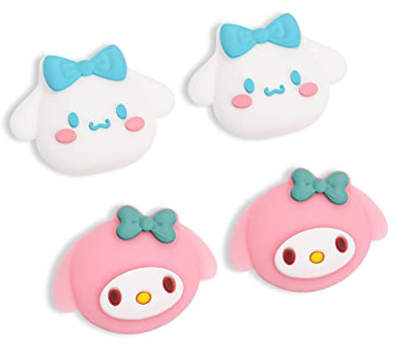 DLseego Joystick Kappen Kompatibel mit Switch & Switch Lite & Switch, Weiche Silikon Thumb Grip Niedlich 3D Analog Stick Abdeckung für Joy Con Controller- Weiße Cinnamoroll und Rosa Melodie (4Pcs)