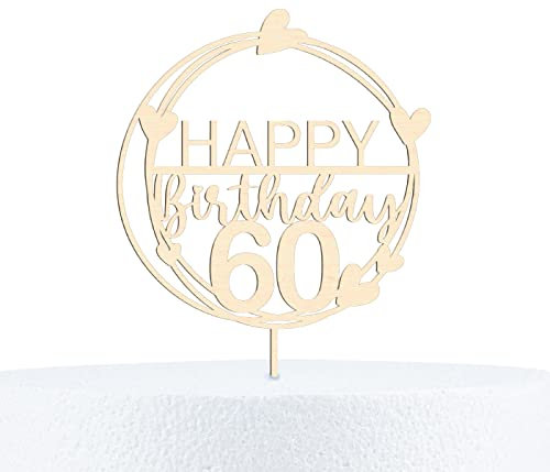 Alsino Happy Birthday Cake Topper Geburtstag 18-90 Jahre Kuchendeko aus Holz 15 cm Höhe, Motiv wählen:60 Jahre