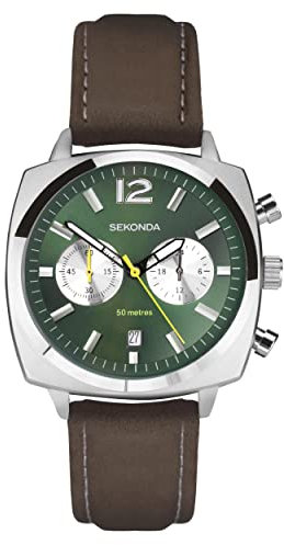 Sekonda Airborne Men’s 40mm Quartz Watch in Black with Analogue Display, and Brown Leather Strap 30029