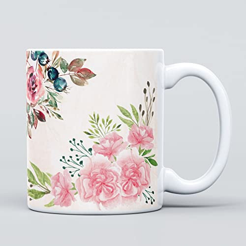 Flowers Pink Large Heavy Duty Ceramic Coffee Mug, Cup for Men & Women, Girls & Boys – Gift for Birthday, Leaving, Teacher, Christmas, Congratulations, Home, Kitchen, Mother, Grandma