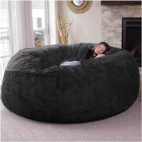 Flyhug Riesiger Pelz-Sitzsack für Wohnzimmermöbel für Erwachsene, großer runder, weicher, Flauschiger Kunstpelz-Sitzsack (Keine Polsterung), fauler Schlafsofabezug(Farbe:Schwarz,Größe:6ft)