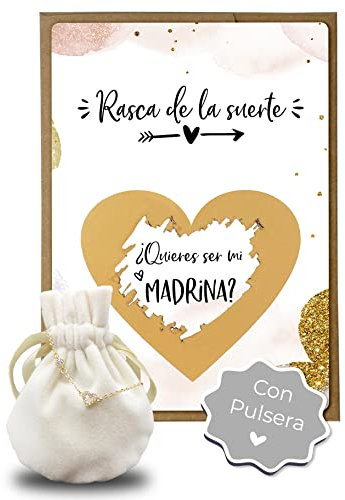 Joli Coon Tarjeta de rascar - Quieres ser mi madrina con sobre pulsera Madrina