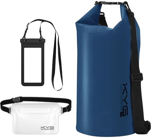 KYG Borsa Impermeabile a Tracolla Regolabile Dry Bag 5L/10L/20L Kit 3 in 1 Marsupio impermeabile, custodia per cellulare Waterproof Zaino Per Nuoto Trekking Surf Rafting Campeggio 10L Blu