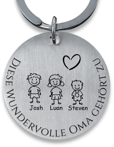 SMARTEON Personalisierter Schlüsselanhänger mit Gravur für Mama, Papa, Oma, Opa, mit Namen und Symbolen, individuelles Geschenk für Weihnachten, Geburtstag, Hochzeit, einzigartiges Andenken (Oma)