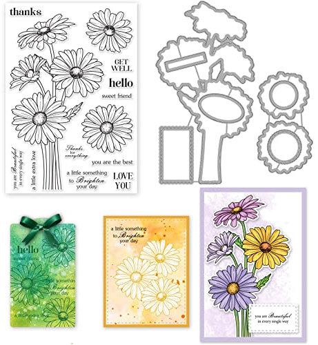 ORIGACH Kamille Silikon Stempel und Stanzformen Sets für die Kartenherstellung, Blumen Stempel Stanzformen für DIY Bastelarbeiten, Scrapbooking, DIY Prägung, Fotoalbum, dekoratives Handwerk