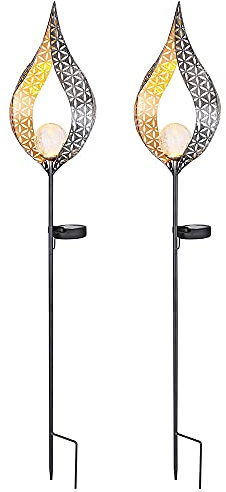 etc-shop Solarleuchte Steckleuchte Flamme Garten Stecklampe Solar Garten Deko für Außen mit Erdspieß und Lichteffekt, 1x LED warmweiß, H 90 cm, 2er Set