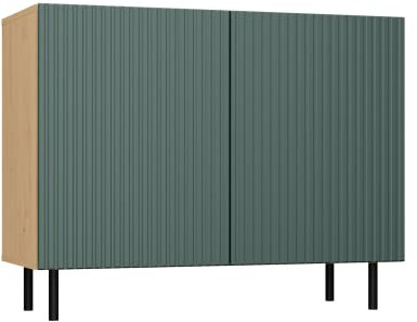 CDF Moderne Kommode Kama 2 Slim | Farbe: Eiche Artisan - Grün | Schrank für Dokumente, Kleinigkeiten | Ideal für Wohnzimmer, Schlafzimmer, Kinderzimmer und Büro | Einfache Montage