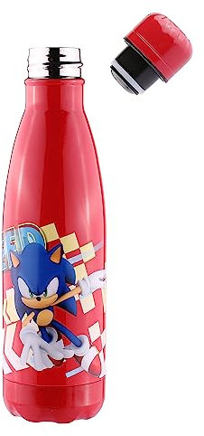Sonic Water Bottle - Borraccia termica per bambini, motivo: Sonic The Hedgehog, ca. 500 ml (rosso)