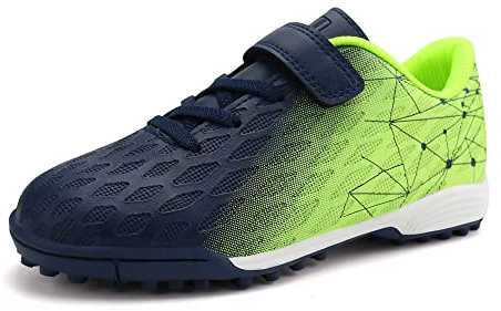 JABASIC Hallen Fussballschuhe Kinder Jungen Mädchen Fußballschuhe Kinder Kunstrasen (34EU,Marine Zitronengrün)