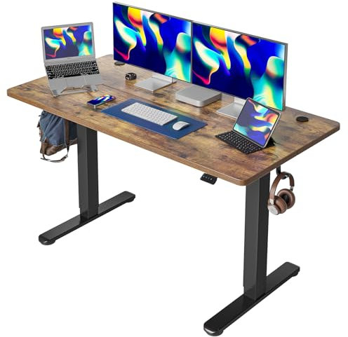 Cubiker 140 x 60 cm Schreibtisch Höhenverstellbar Elektrisch, Stehpult T-Beine aus Stahl mit Funktions-Memory-Steuerung, Anti-kollisions System, Braun Tischplatte