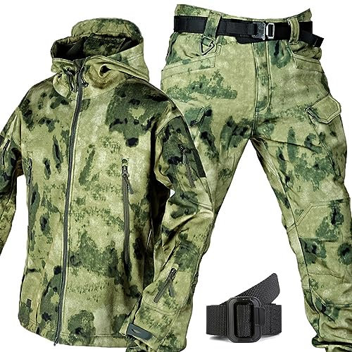 UIHECTA Softshelljacke FüR Herren, Hose, Set Aus Taktischer Jacke Und Kampfhose, MilitäRische Tarn Jagdbekleidung, wasserdichte Armee Kampfanzug Sets, Mit GüRtel,006,Size: XL