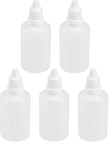 Recogwood 5pc 50ml Plastic Dropper Bottles, Translucent Squeezable Eye Dropper Bottles with Screw Caps for Essential Oils, Paint
