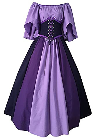 Hyalllife Spitzenausschnitt Slas Mode Mediev gotische Al Vintage-H reizvolles Patchwork-Frauenkleid Frauenkleid Weiße Gothic-Hemden Für Herren (Purple, XXL)