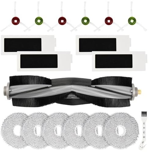 22 Stück Zubehör für Ecovacs Deebot T20 Omni / T20e Omni Saugroboter, Ersatzteile mit 1 Hauptbürste, 4 Staubbeutel, 6 Wischtücher, 4 Filter, 6 Seitenbürsten, 1 Reinigungsbürste