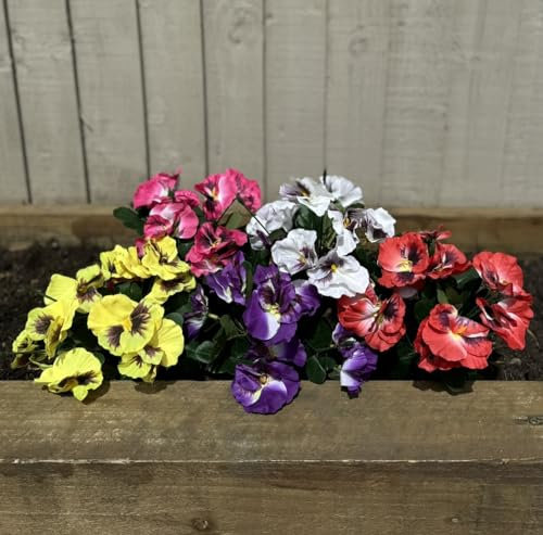 Garden 365 Artificial Pansy Flowers - Fake Plants for Outdoor or Indoor Use - Faux Flower Decorations with Fade Resistant Colour (5 Pack Mix)