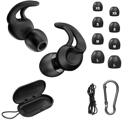Hearprotek Ohrstöpsel zum Schlafen,Wiederverwendbar Gehörschutz Ohrstöpsel, Silikon Ohrstöpsel für Schlafen, Arbeit, Reisen, 8 Aufsätze in XS/S/M/L-Transparent Schwarz