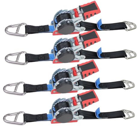 LOADCARE 4 x Automatik Spanngurt/Automatischer Zurrgurt mit Karabinerhaken schwarz 2 Meter x 25mm 125 daN selbstaufrollend