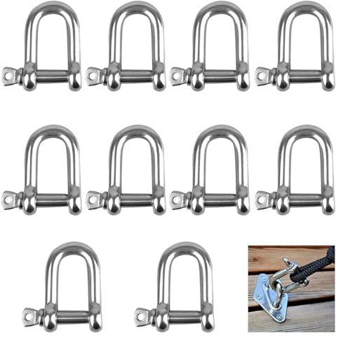 Grillete en Forma de D, 10 piezas Grillete D, Grillete de Acero Inoxidable M6, Grillete con Anilla en D de Acero Inoxidable, Grillete Recto de Anilla en D, para Aparejos Grilletes de Cadena de Cable