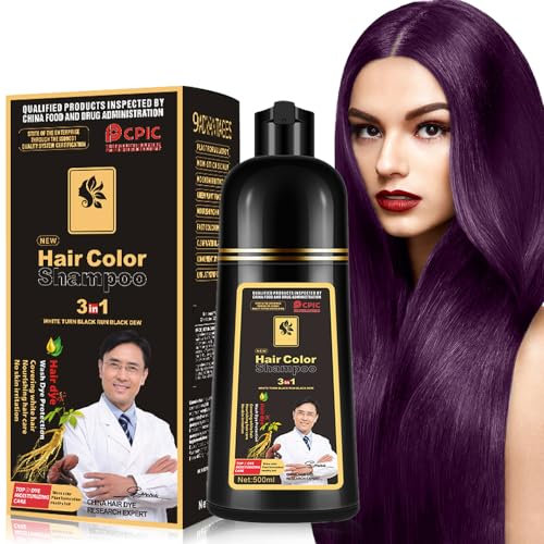 Schwarze Haare färben, Haare färben Shampoo für Männer und Frauen, Haarfarbe Shampoo für graue Haare Abdeckung, Shampoo Para Canas, Haare färben Shampoo 3 in 1, 16.9 Fl Oz (Purple)