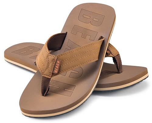 Flip-On Herren Zehentrenner | Flip | Badelatschen | Strandschuhe | Zehenstegpantolette | ZT3, Farbe:Khaki, Gr.:40 / UK 6.5