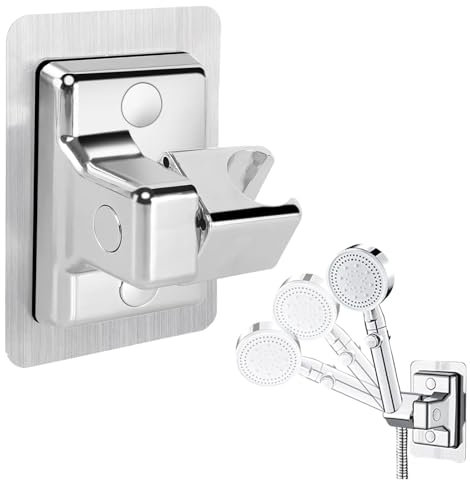 LightBeacon Soporte de Ducha de Mano, Soporte de Ducha Ajustable, Soporte para Rociador de Ducha sin Taladrar, Soporte de Ducha Universal, para Ducha de Mano o Rociador, Plástico ABS, Plateado