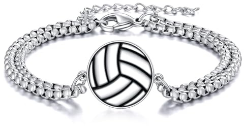 YFN Volleyball Armbänder 925 Sterling Silber Niemals Aufgeben Anhänger Kreuz Schmuck Volleyball Liebhaber Geschenke für Damen Herren Volleyballspieler