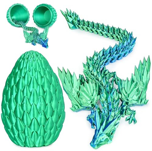 Olee Odee 3D gedruckte Drachen Eier mit beweglichem Drachen Sammler Figuren Fidget Spielzeug für Erwachsene Kinder Geburtstags Oster Regal Dekoration Aquarium,Seiden Grün,M (H: 14.5cm)