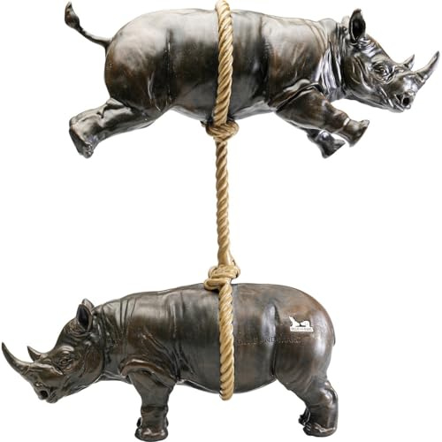 Kare Design Deko Figur Artistic Rhino, Grau, Nashorn, handgefertigt, Unikat, Tier Design, Deko Objekt fürs Wohnzimmer, für Regale, Stahl, Exotisch, 47x46x14 cm (H/B/T)