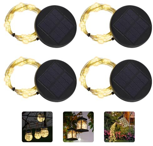 Watering Can Lights Replacement Tops: Solar Lights Replacement Part for Mason Jars Bottles - 4 Pack 3 Inch Warm White Round Panels Lid Cap with Copper Wire Fairy Lights for Lantern