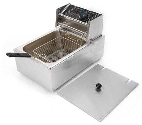 Friteuse Elektrische Edelstahl Fritöse 6L Küche Kaltzonen Fritteuse 2500 Watt mit Deckel Frittierkorb