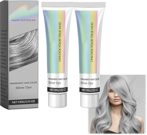 Crema Colorante Temporal Para El Cabello Crema Colorante Gris Para El Cabello, Crema Colorante Natural Para El Cabello Gris Plateado Color Semipermanente Plateado Para Todo Tipo De Cabello, 2 Piezas