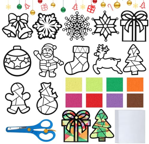 Cadimus Basteln Weihnachten Kinder, 12 Stück Fensterbilder Set, DIY Bastelset, Bastelvorlagen für Kinder Geschenk