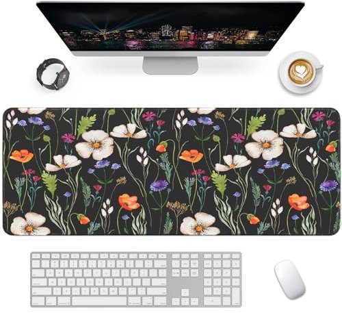 Giecy Gaming Mauspad XXL, Mousepad Groß 800x300mm,Schreibtischunterlage mit Rutschfester Gummibasis,Desk Mat für Tastatur, PC, Laptop(Wildblumennacht)