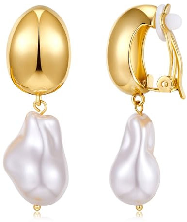 LILIE&WHITE Damen Ohrclips mit Tropfenperlen, Elegante Goldene Clip-On Ohrringe, Schmuck für Hochzeit, Party und Alltag