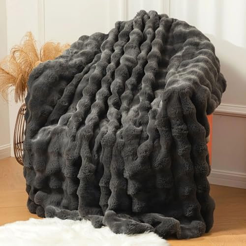 Tospass Kuscheldecke Dunkelgrau Kaninchen Decke Warme Sherpa Decke Flauschig Weich Dicke Sofadecke Wohndecke Tagesdecke Doppelgesicht Decke - 220x240cm