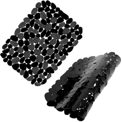 2pcs Black Kitchen Sink Mats 40*30cm, Adjustable Sink Tap Drainer Mat, Non Slip Dish Draining Drainer, Dishes and Glassware Drain Saver, Draining Board Protector for for Bathroom, Kitchen, Countertop