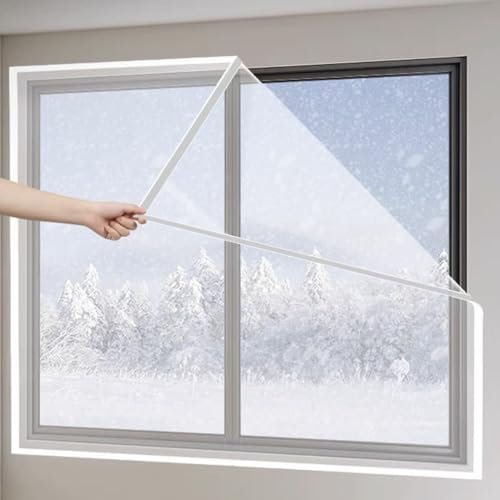 Fenster Isolierfolie,Transparente Kälteschutzfolie,Zuschneidbar,Selbstklebende Fenster Isolierfolie,Energiesparende Kälteschutz Fensterisolierung,Wiederverwendbar (180 x 200cm)