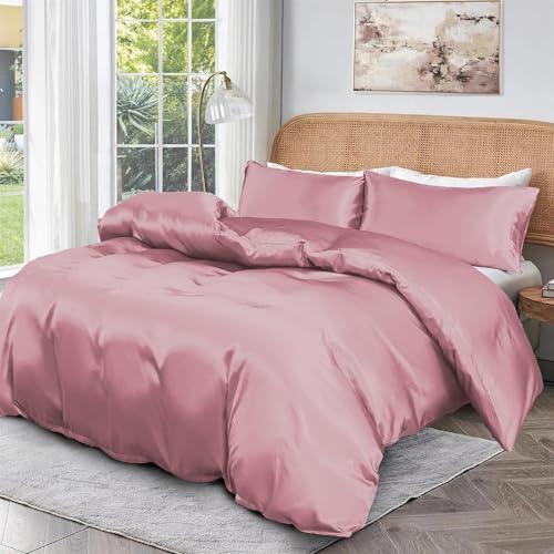 Roseley 100% BAMBOO Duvet Cover Set 300TC Organic Hypoallergenic Bed Linen Breathable Natural Fabric Temperature Regulating Machine Washable & Sustainable Bedding [Dusty Pink, Super King]