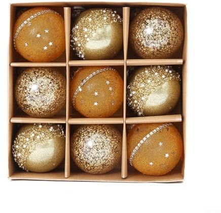 9-teiliges 8 cm Weihnachtskugel-Set, hängende Kugeln, glitzernde Weihnachtsbaumkugeln, bruchsichere Kunststoff-Weihnachtsschmuck zum Aufhängen (Gold)